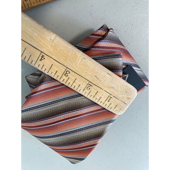 Van Heusen Silk Neck Tie Orange Brown Striped 100% Silk Hand Made Professional - Picture 5 of 6
